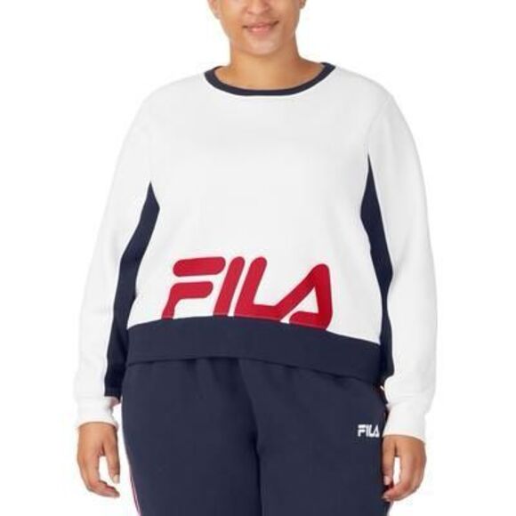 Fila Plus Size Calm Graphic Colorblocked Sweatshirt Fila Navy Fila Red 2X - Picture 1 of 3